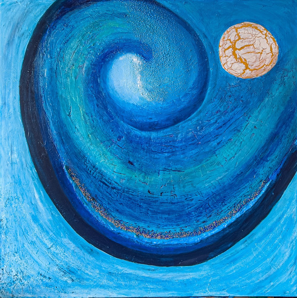 Vollmondfantasien, blaue Wellenform mit heller Scheibe